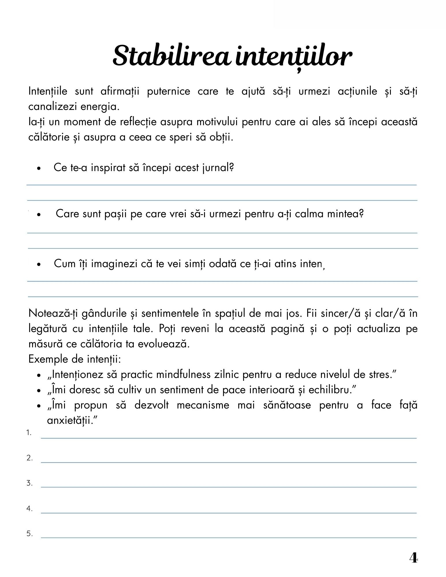 Interior Jurnalul pentru o Minte Liniștită PDF – exerciții și întrebări pentru liniștirea minții și calmare, cotomag.ro