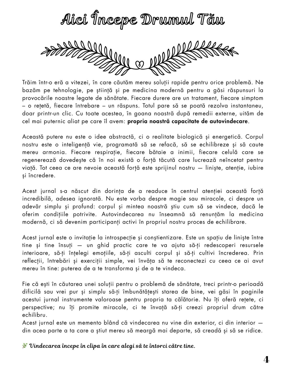 Interior Jurnalul Puterea Autovindecării PDF – exerciții și întrebări pentru conștientizare corporală și emoțională, cotomag.ro