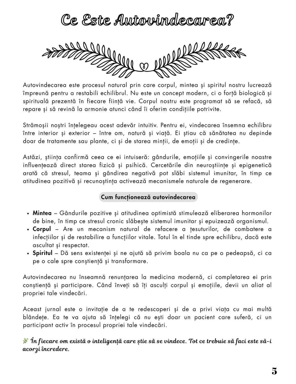Interior Jurnalul Puterea Autovindecării PDF – exerciții și întrebări pentru conștientizare corporală și emoțională, cotomag.ro