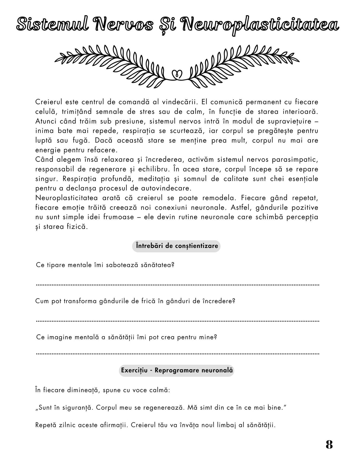 Interior Jurnalul Puterea Autovindecării PDF – exerciții și întrebări pentru conștientizare corporală și emoțională, cotomag.ro