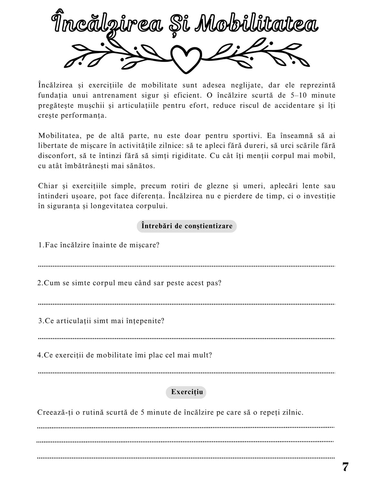 Interior Jurnalul Sănătății Mele PDF Sportul și Mișcarea – exerciții și teme despre construirea unei rutine active și conștientizare corporală, cotomag.ro