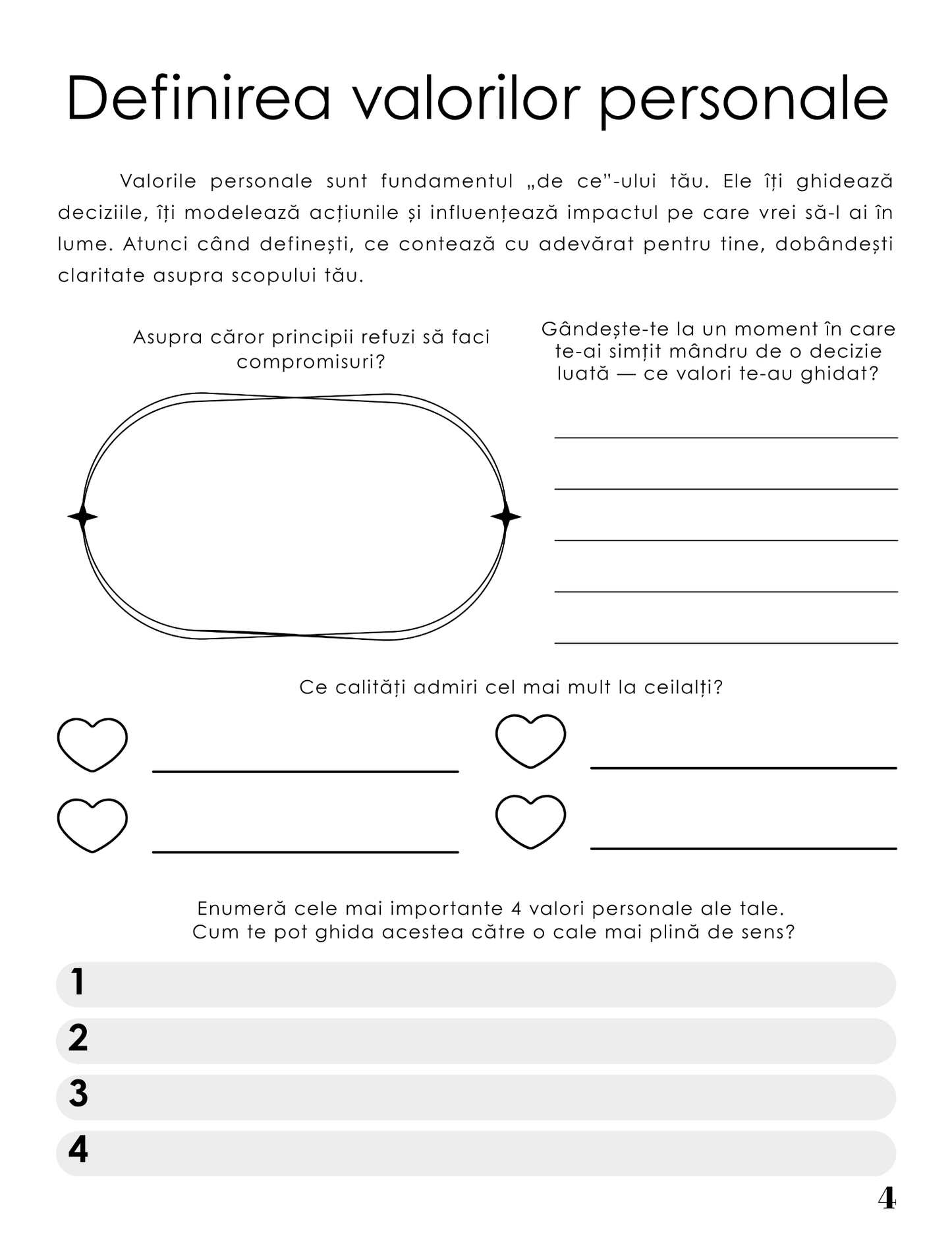 Interior Jurnalul Scopului Tău PDF – exerciții practice pentru descoperirea scopului personal și clarificarea valorilor și direcției în viață, cotomag.ro