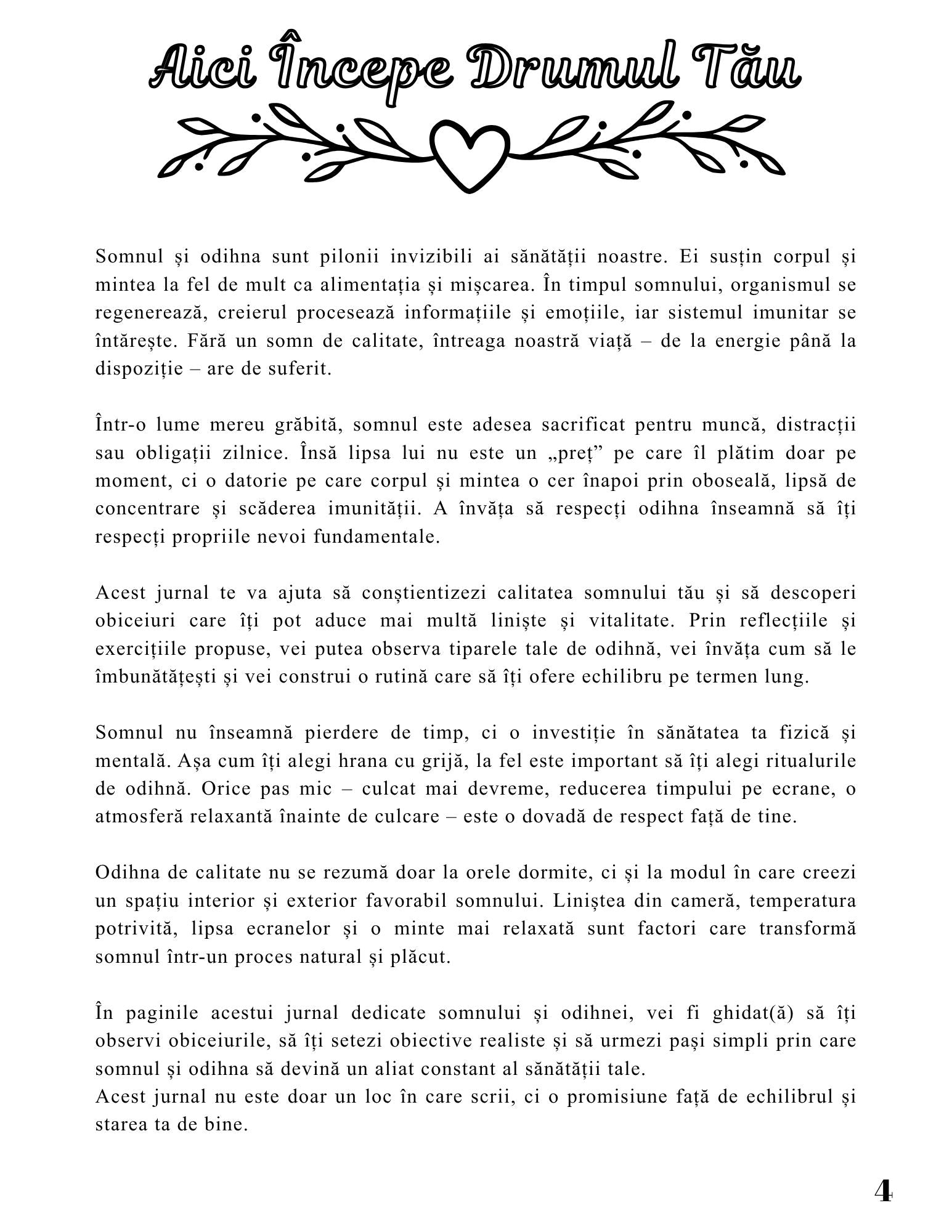 Interior Jurnalul Sănătății Mele PDF Somnul și Odihna – monitorizare zilnică și exerciții practice pentru îmbunătățirea calității somnului și rutinei de seară, cotomag.ro