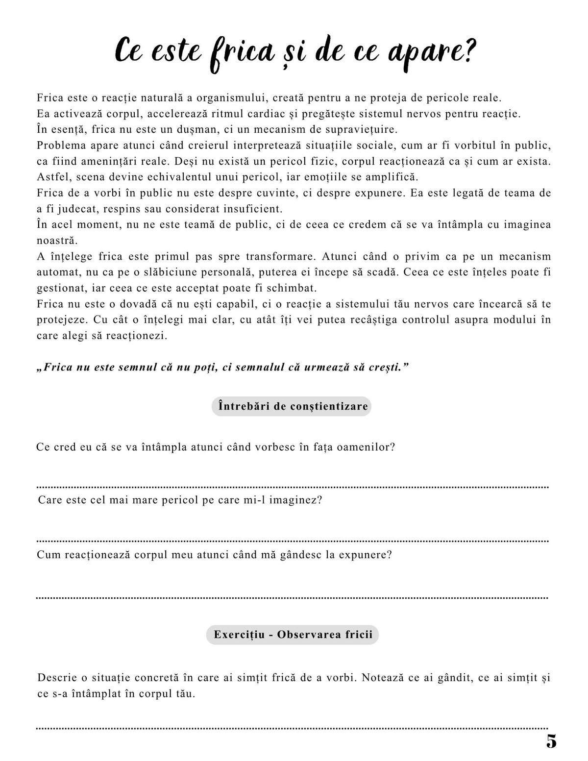 Interior Jurnalul Vocea Mea Contează PDF – exerciții și tehnici pentru depășirea fricii de a vorbi și exprimare autentică, cotomag.ro