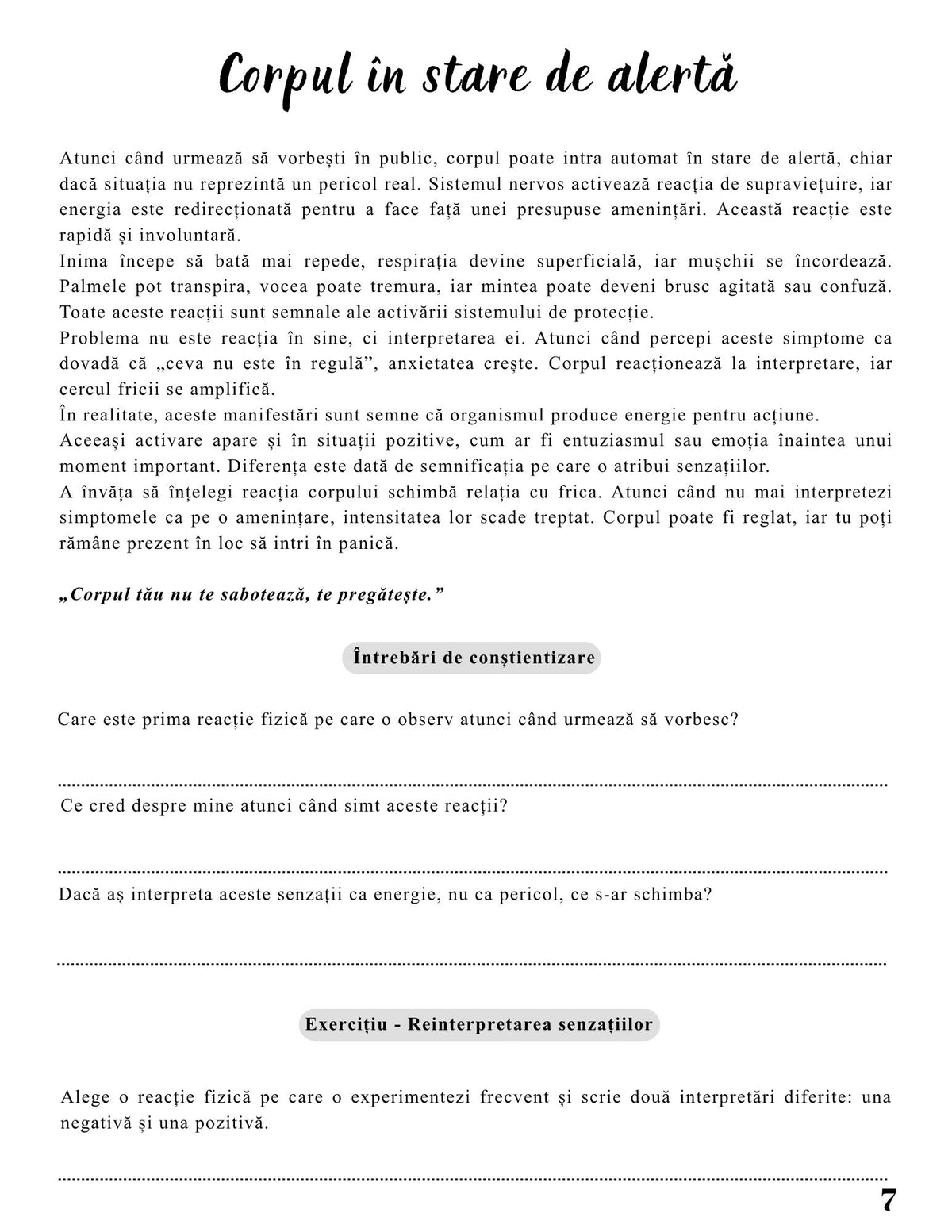 Interior Jurnalul Vocea Mea Contează PDF – exerciții și tehnici pentru depășirea fricii de a vorbi și exprimare autentică, cotomag.ro