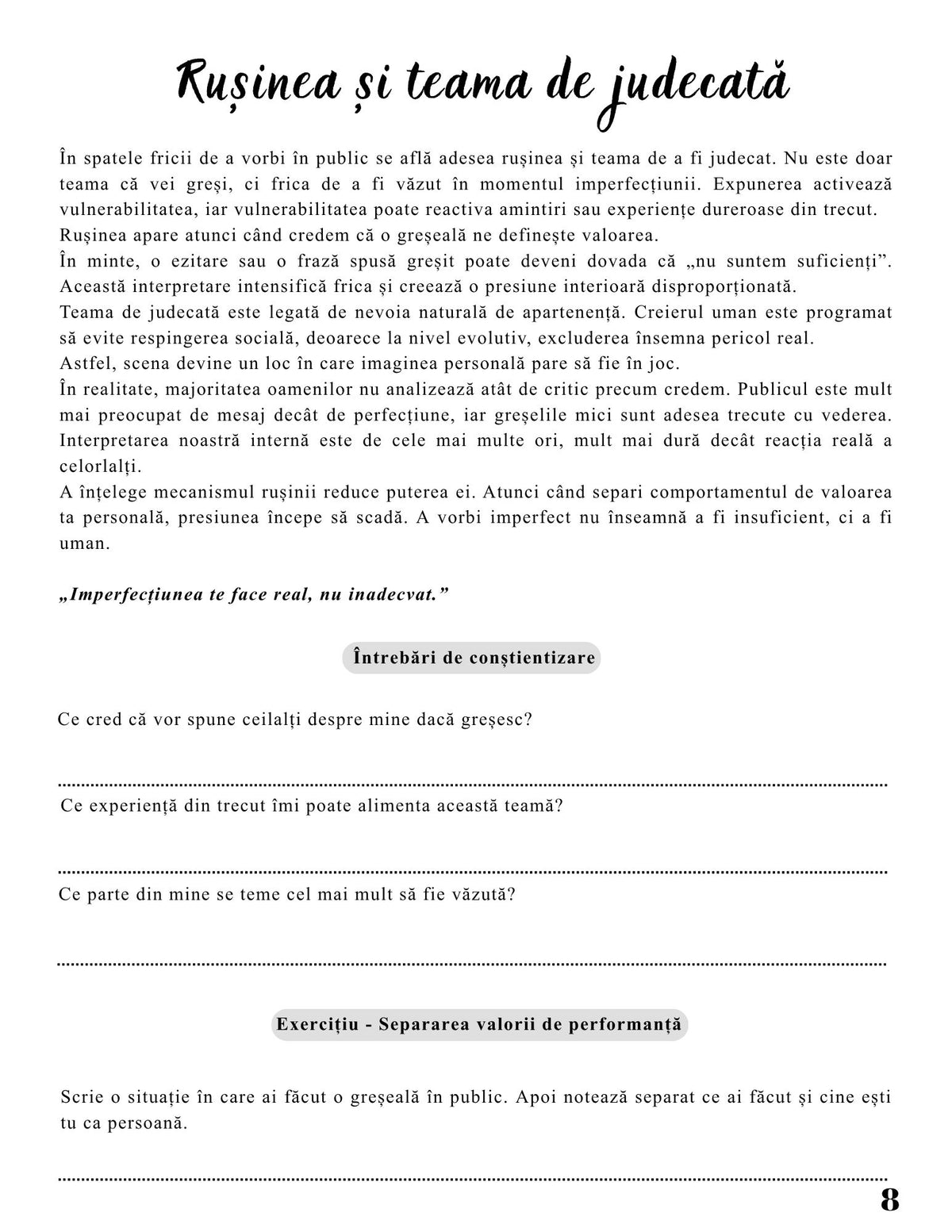 Interior Jurnalul Vocea Mea Contează PDF – exerciții și tehnici pentru depășirea fricii de a vorbi și exprimare autentică, cotomag.ro