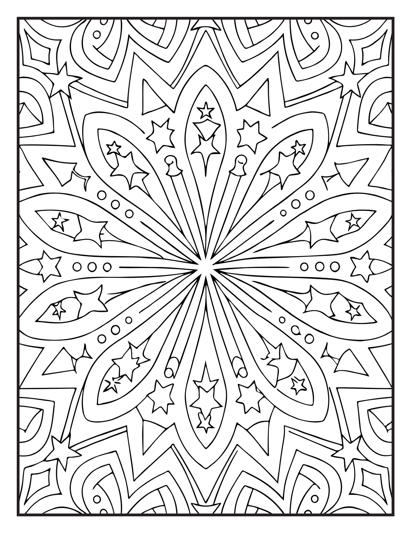 Interior Universul Mandalelor PDF – exemplu de mandală complexă de colorat, cu pagină albă protectoare la printare, cotomag.ro