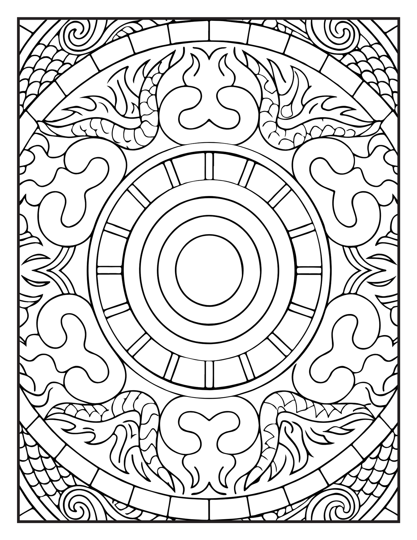 Interior Universul Mandalelor PDF – exemplu de mandală complexă de colorat, cu pagină albă protectoare la printare, cotomag.ro