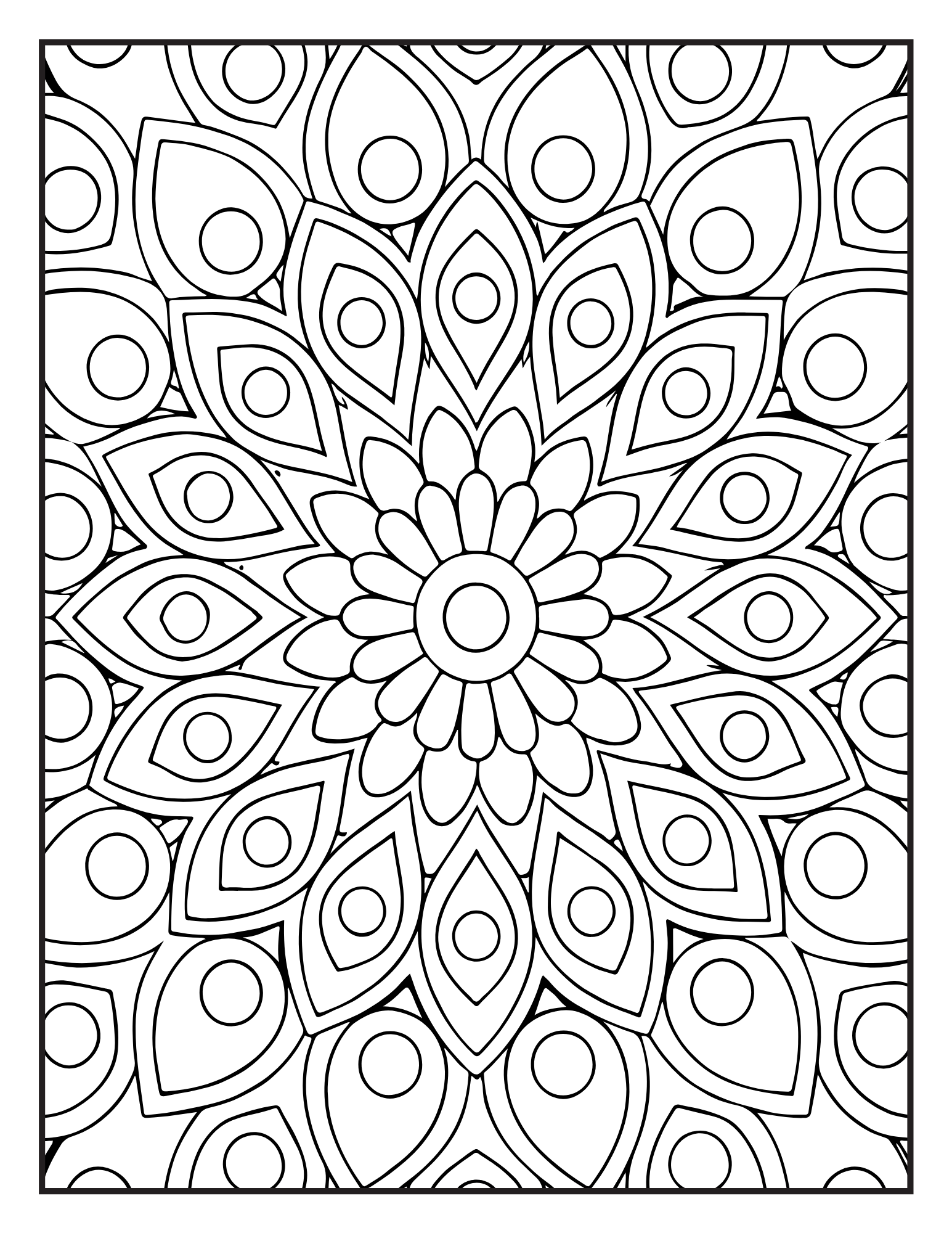 Interior Universul Mandalelor PDF – exemplu de mandală complexă de colorat, cu pagină albă protectoare la printare, cotomag.ro