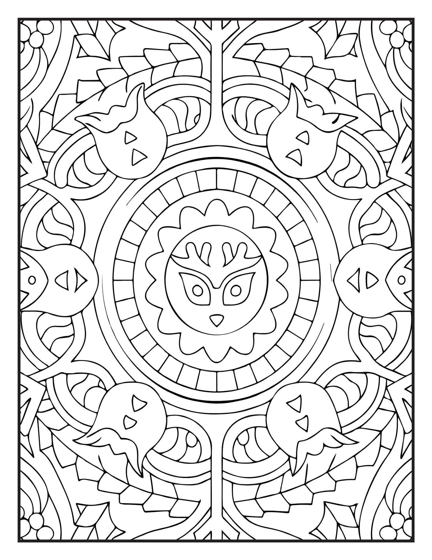 Interior Universul Mandalelor PDF – exemplu de mandală complexă de colorat, cu pagină albă protectoare la printare, cotomag.ro 