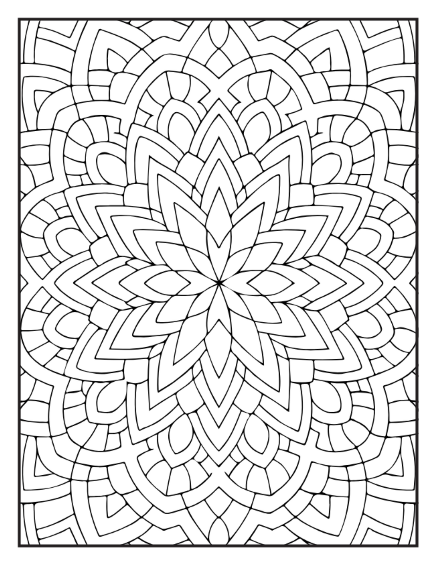 Interior Universul Mandalelor PDF – exemplu de mandală complexă de colorat, cu pagină albă protectoare la printare, cotomag.ro