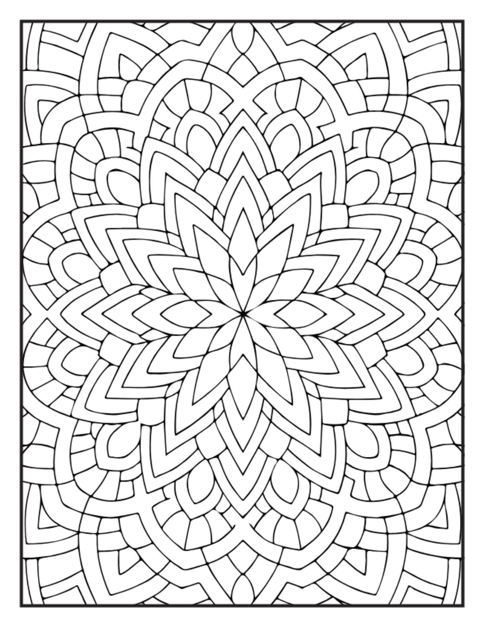 Interior Universul Mandalelor PDF – exemplu de mandală complexă de colorat, cu pagină albă protectoare la printare, cotomag.ro